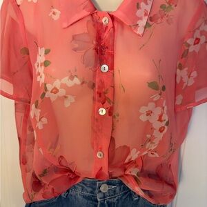 Feminine Sheer Floral Blouse in Pink